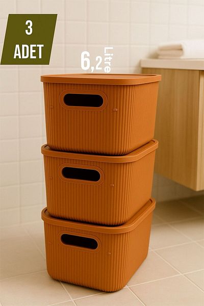 Bayev Colors Orange 3 Pieces 6 Lt Cabinet Organizer Organizer Toy Box Storage Box with Lid