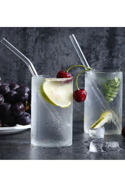 MİMOZA PARK 7 Pieces Clear Glass Slanted Pipette Cocktail Presentation Wenter Straws Washable Brush