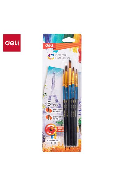 Deli EC406 Brush Set Flat Bristle Hair – Ideal for Acrylic and Oil Painting