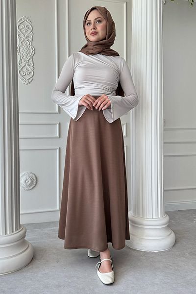 InStyle Fusta dubla din tesatura tricotata - Maro Lapte