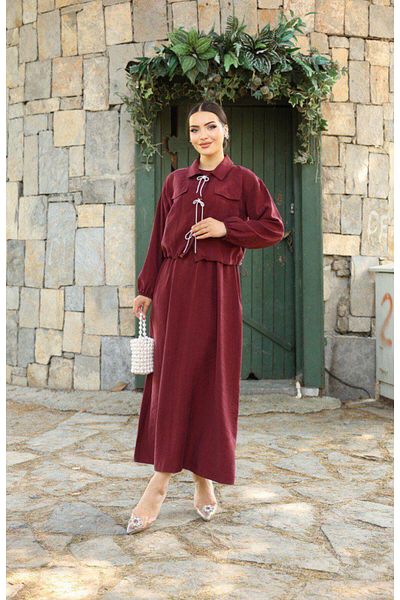 Dadali Dadali Ribbon Detail Jacket Suit Bordo