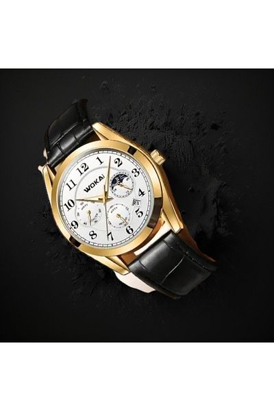 Feron accessories Gold Case Men's Wristwatch – Leather Band Calendar Analog Watch Tm-521