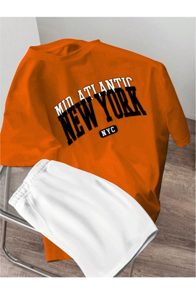 MOONBULL Unisex New York Printed Oversize T-Shirt-Shorts Set