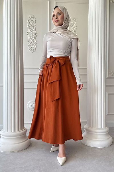 InStyle Pleated Girdle Detail Tile Skirt