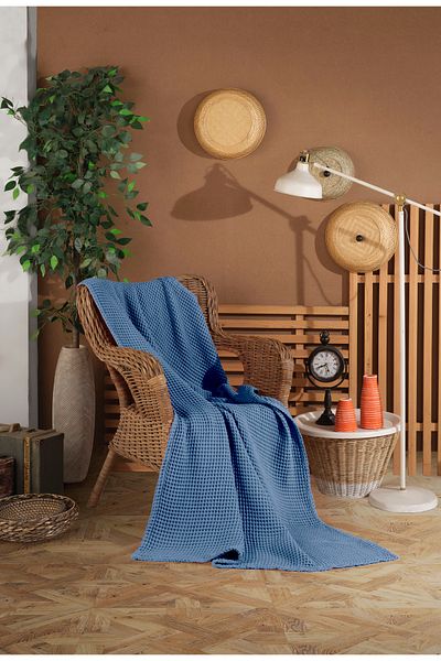 destinyhometex Husă de scaun/fel de televizor cu model de vafe albastru închis 140x200cm