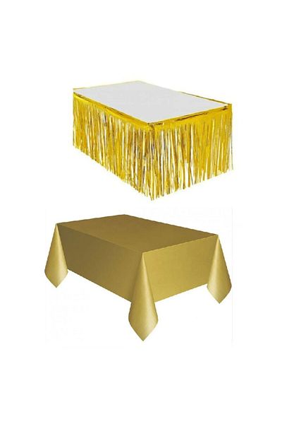 ZENVİVA 3 Pieces Gold Table Cloth, Gold Table Skirt, Gold Back Floor