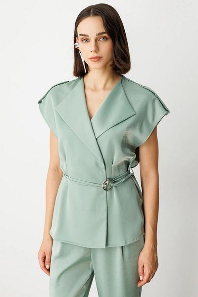Ekol Double Breasted Collar Rope Belt Vest -4264