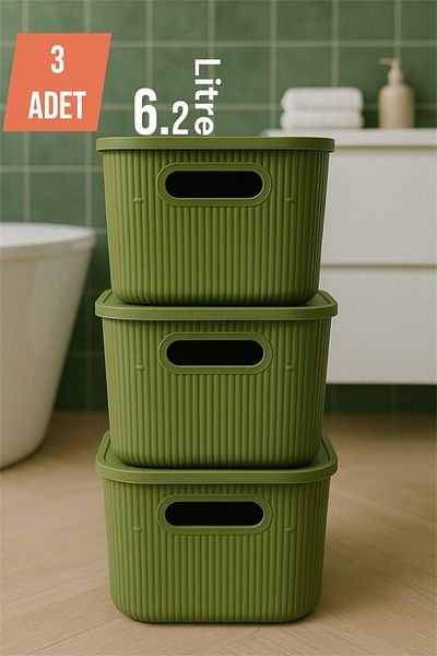 Bayev Colors Green 3 Pieces 6 Lt Cabinet Organizer Organizer Hobby Toy Box Storage Box with Lid