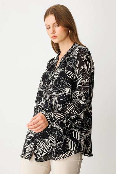 Ekol Judge Collar Patterned Blouse-3534