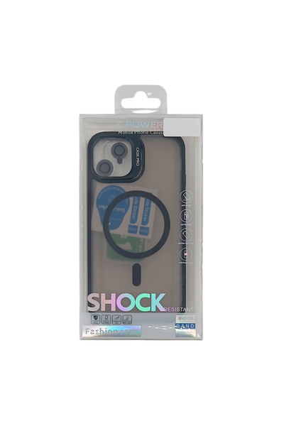 Nettech iPhone 13 / iPhone 14 Uyumlu Kamera Kısmı Standlı Armor Magsafe Arka Koruma Kılıf (Siyah)