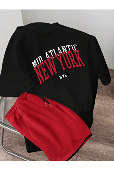 MOONBULL Unisex New York Printed Oversize T-Shirt-Shorts Set