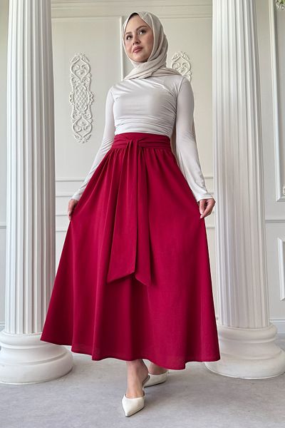 InStyle Fusta burgundă cu detaliu de centură plisată