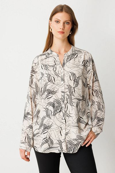 Ekol Judge Collar Patterned Blouse-3534