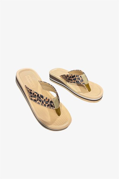 HANOX Melda Printed Eva Sole Wedge Heel Women's Flip Flops Beach Leopard Slippers Flip Flops (4.0) cm