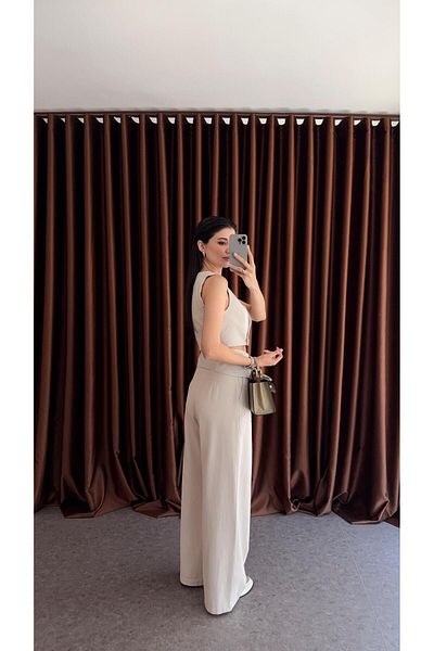 HAZELANNA Beige Suit with Belt Detail