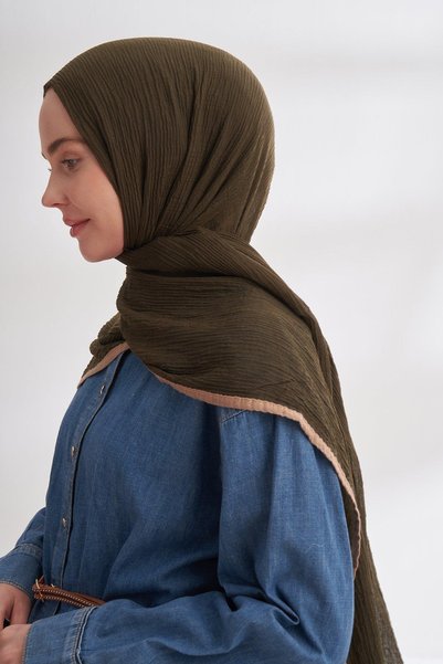 ARMANDA Şal cu nervuri de muselină Kaki închis