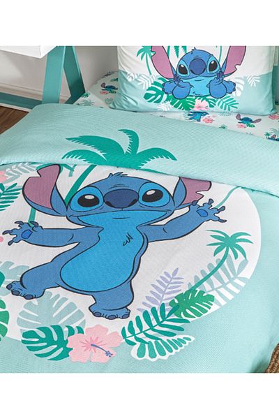 Özdilek Özdilek Stitch Summer Single Disney Licensed Elastic Sheet Children's Duvet Cover Set Mint