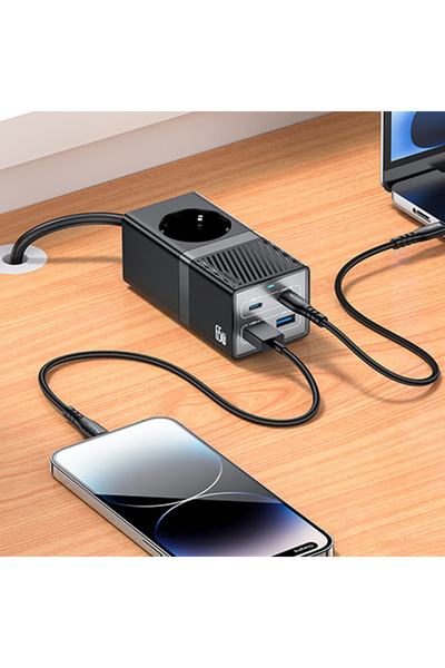 EXENAR Akım Korumalı USB Type-C Priz Uzatma Kablosu Çok Amaçlı Şarj Cihazı Çoklu Priz 1.5M 2500W 65W OUTPUT