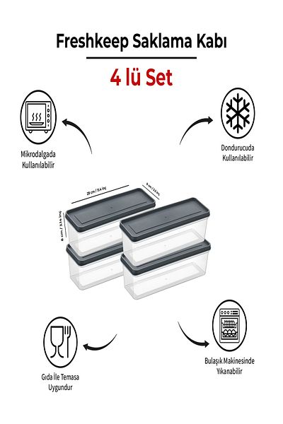 bizimevde 4-Piece Storage Container 1.3 Liter Deep Freezer Microwave Compatible