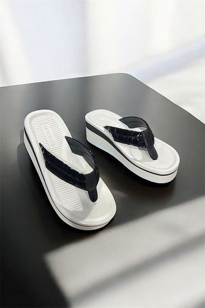 HANOX Pietra High Platform Heel Black Women's Flip Flops Beach Slippers Flip Flops (6.5) cm