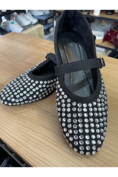 BLACK أحذية راقصة الباليه الحجرية النسائية