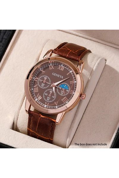 Feron accessories Gold Case Men's Wristwatch – Analog Watch with Leather Band Tm-521