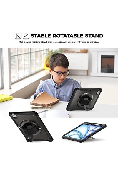 PROCASE Shockproof Case for iPad Air/Pro 11-inch with Hand Strap & 360° Rotatable Kickstand - Black