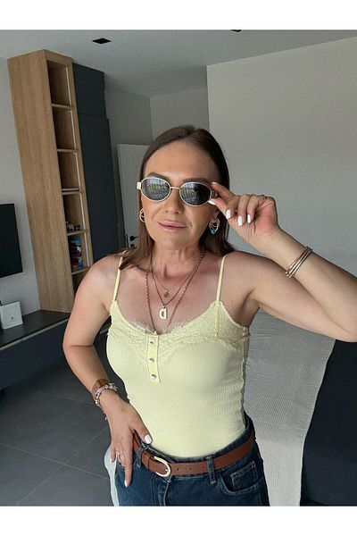 X-Young Lace Tank Top with Rope Strap Yellow