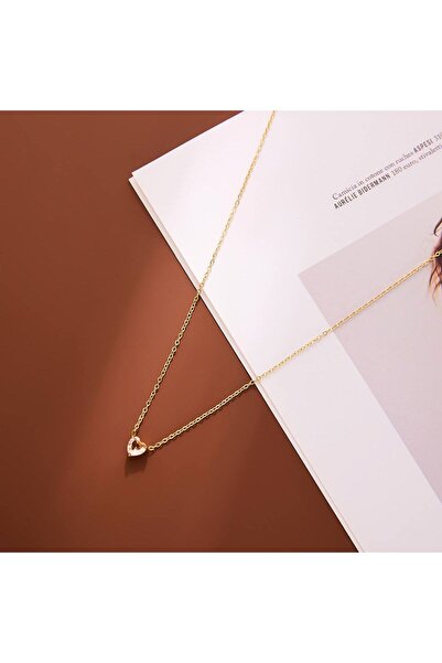 çelik takı design قلادة أنيقة على شكل قلب باللون الذهبي لا تسبب التحسس