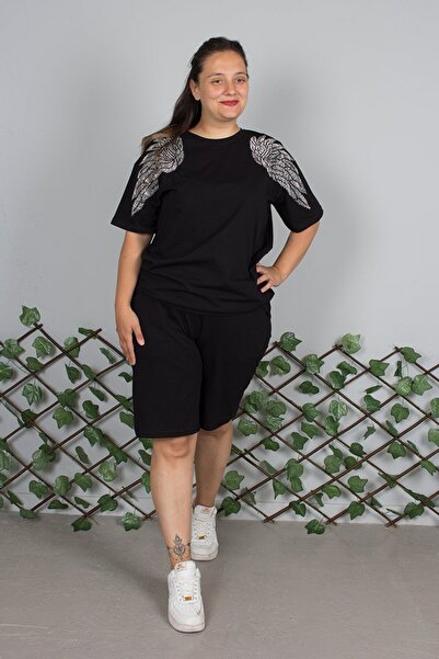 Truva XXL Large Size Combed Cotton Suit with Angel Wing Detail Shorts |   Striped Shorts – Comfortable and Stylish