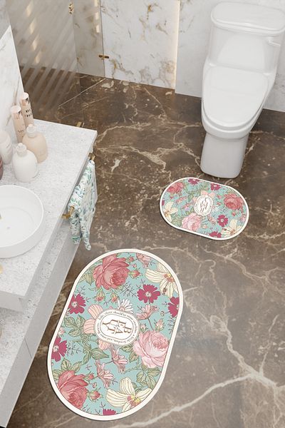 Charmbi Covoraș de baie ecologic cu model de frumusețe, bază anti-alunecare, lavabil la mașină, set de 2 cu imprimare digitală