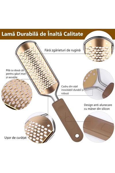 TrioStore Professional Metal Heel File, ABS/Stainless Steel, Removes Dead/Dry Skin, Brown/Gold