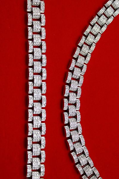 Brand. Luxury Pave Link Jewelry Set – Iced Out Necklace & Bracelet, Silver-Plated, Rhinestone Encrusted
