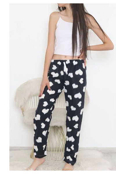 pijama dünyası Harmony of Black and White Heart Patterned Pajama Bottoms