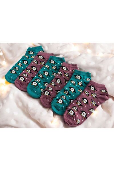 Forever 6'lı Kadın Penguen Desenli Renkli Patik Çorap Paketi