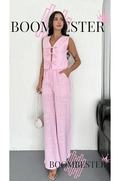 BoomBester Women's Premium Linen Palazzo Pants with Elastic Waist - Lined Relaxed Fit Loose Leg Summer Palazzo