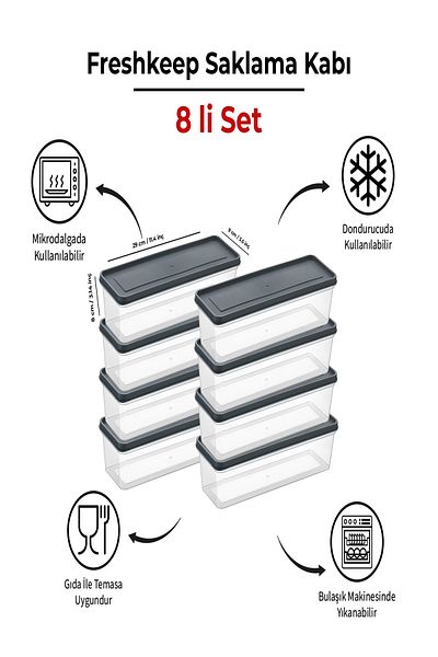 bizimevde 8-Piece Storage Container 1.3 Liter Deep Freezer Microwave Compatible