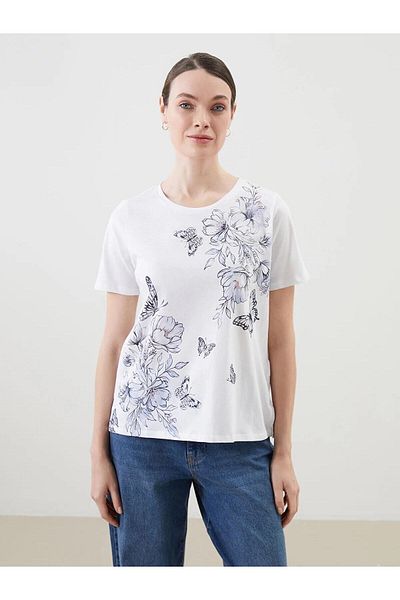 LC Waikiki Tricou cu flori pentru femei LCW Grace Crewneck (S5)