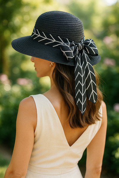 LAGRANZE قبعة القش القوس المرأة