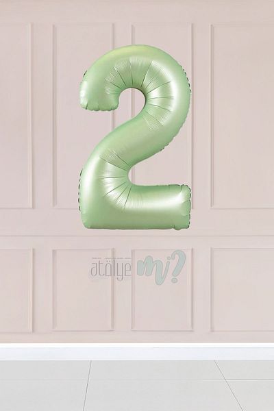 Atölye Mi 2 Retro Green Number Balloons 34 Inch 2 Year Old Balloon