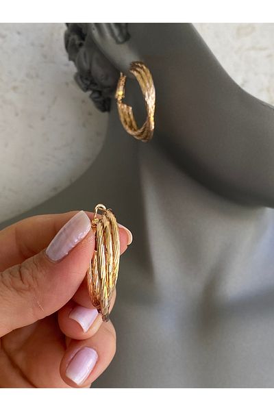 Lucios Large Size Ring Earrings with Golden Craftsmanship Laser Cutting (Interior Diameter 3 cm)