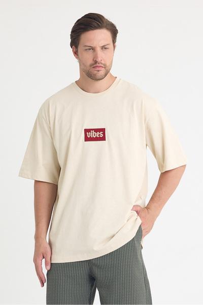 gothamvibes Erkek Relaxed 003 Oversize Krem T-Shirt
