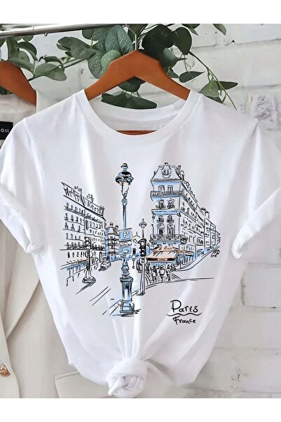LAYORA تي شيرت مطبوع عليه باريس فرنسا - حمل الحب للمدينة