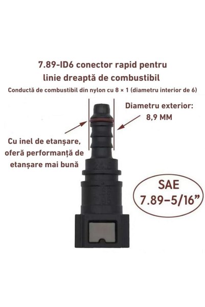 TrioStore Conector Universal pentru Conducta de Combustibil, 8 mm, Racord Combustibil Auto, Drept