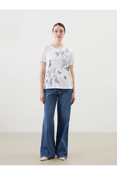 LC Waikiki Tricou cu flori pentru femei LCW Grace Crewneck (S5)