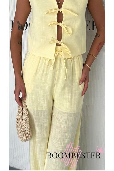 BoomBester Women's Premium Linen Palazzo Pants with Elastic Waist - Lined Relaxed Fit Loose Leg Summer Palazzo