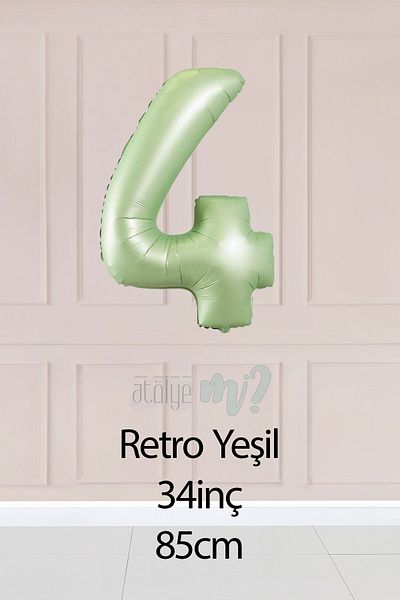Atölye Mi 4 Retro Green Number Balloons 34 Inch 4 Years Old Balloon
