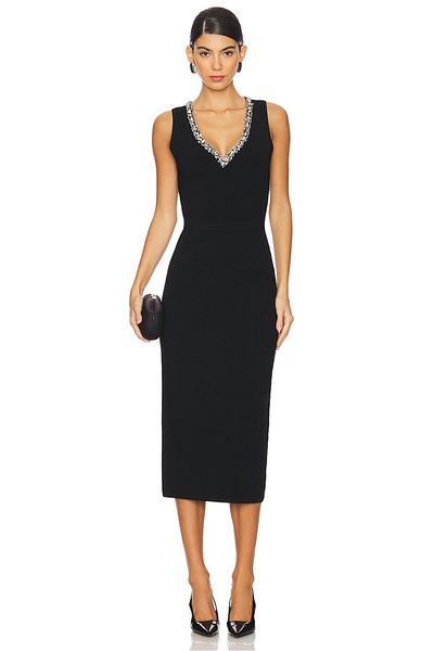 AFR CLOTHES "Special Design" Women's Black Stone Detail, Flowing Crepe Fabric Dress