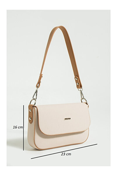 Just Polo حقيبة يد وكتف نسائية من قماش لاكوست باللون البني الكريمي