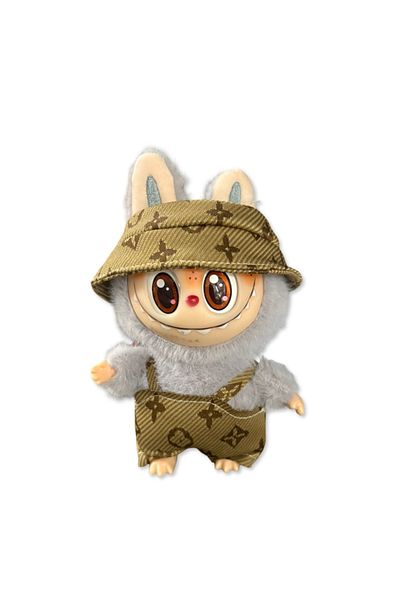 Intisimo Plush Toy, Keychain Type, Labubu, Jumpsuit and Hat, Gray/Brown, 18cm